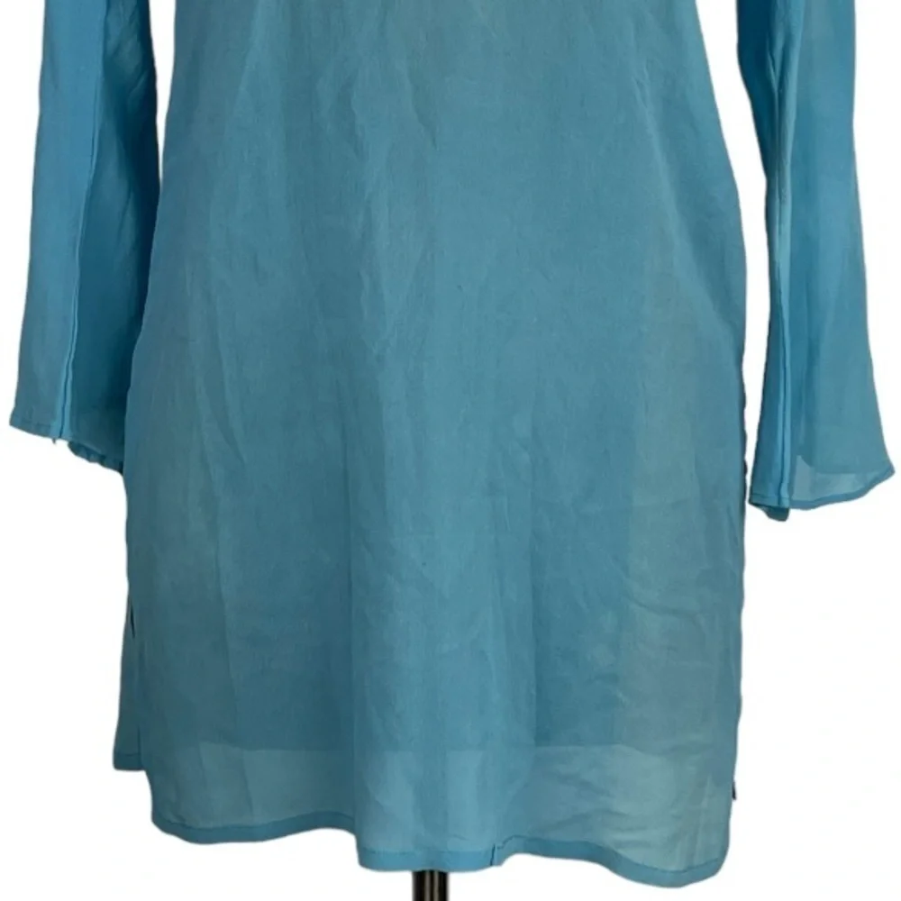 TAJ BY SABRINA CRIPPA SHEER BEADED SILK V-NECK TUNIC SWIM COVER UP - Picture 6 of 14